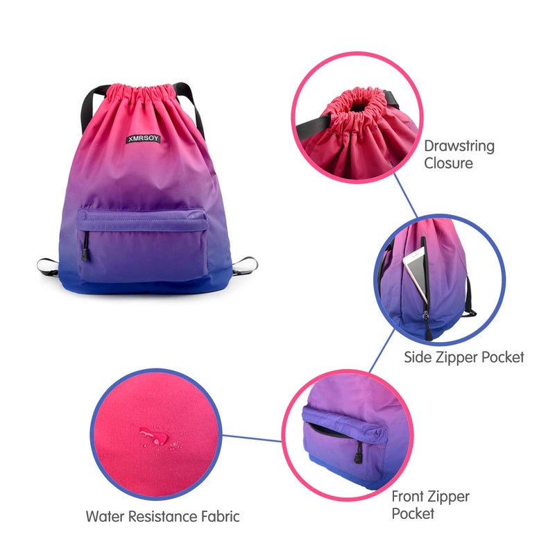XMRSOY Gym Drawstring Backpack Water Resistant String Bag Nylon Cinch Sport Bag Sackpack - Image 3